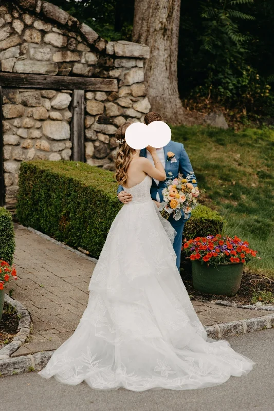Ballroom Style Wedding Dresses with Beaded Belt and Long TrainAmsale Quinton M659