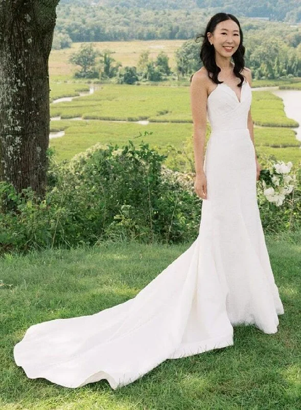 Wedding Dresses with Metallic Sequined Bodice and Chiffon Skirt and Sheer Back and Belt for a Glamorous and Sexy LookAntonio Gual Samantha Wedding Dresses with Metallic Sequined Bodice and Chiffon Skirt and Sheer Back and Belt for a Glamorous and Sexy LookAntonio Gual Samantha