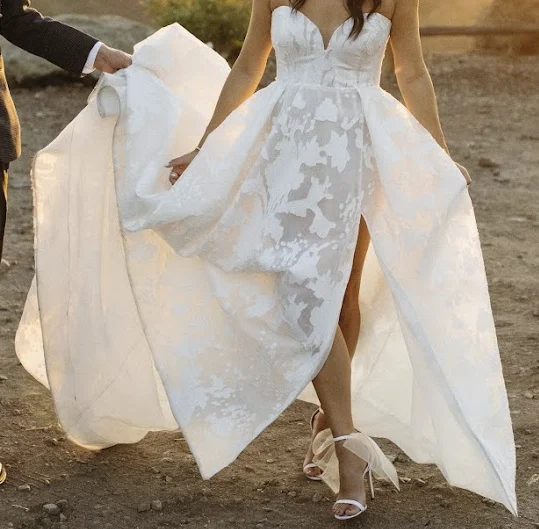 A Line Satin Wedding Dresses with Lace Appliques for Slim LadiesBadgley Mischka Carina A Line Satin Wedding Dresses with Lace Appliques for Slim LadiesBadgley Mischka Carina