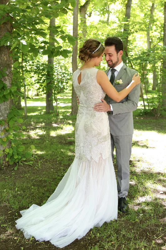 Wedding Dresses with Sequined Hearts and Ruffled Hem and Satin and Lace Combo and Bow at the Waist and Embroidered Floral Patterns and Belt for a Romantic and Sweet LookBadgley Mischka Pisces Wedding Dresses with Sequined Hearts and Ruffled Hem and Satin and Lace Combo and Bow at the Waist and Embroidered Floral Patterns and Belt for a Romantic and Sweet LookBadgley Mischka Pisces