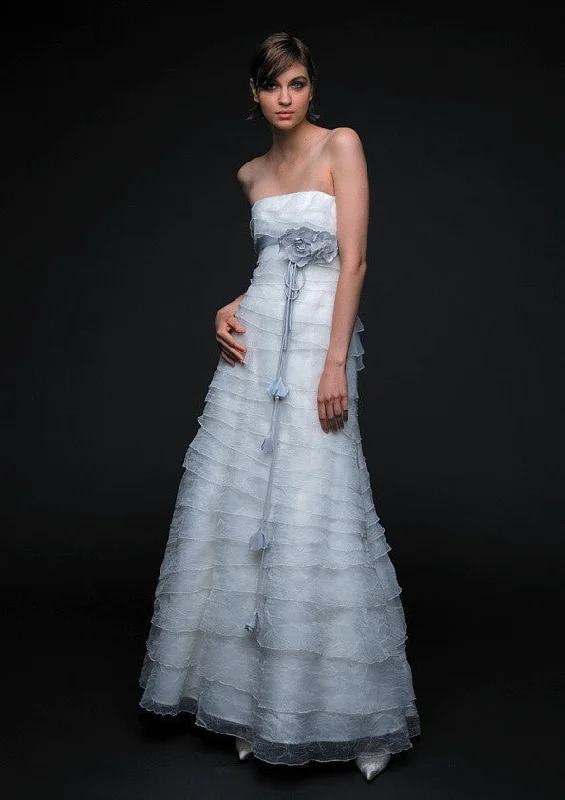 Wedding Dresses with Satin and Lace Trimmed Neckline and Ruffled Sleeves and Embroidered Skirt and Bow at the Back and Belt for a Sophisticated and Girly LookCymbeline Hilary Wedding Dresses with Satin and Lace Trimmed Neckline and Ruffled Sleeves and Embroidered Skirt and Bow at the Back and Belt for a Sophisticated and Girly LookCymbeline Hilary
