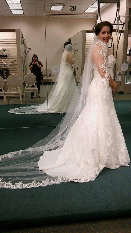 Wedding Dresses with Sequined Hearts and Satin and Lace Combination and Bow at the Waist for a Valentine's Day Wedding RomanceDavid's Bridal YP3344 Wedding Dresses with Sequined Hearts and Satin and Lace Combination and Bow at the Waist for a Valentine's Day Wedding RomanceDavid's Bridal YP3344