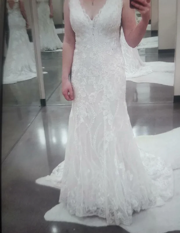 Wedding Dresses with Sequined Floral Motifs and Satin Ribbon Detailing and Lace Trim for an Elegant and Delicate LookEddy K Layla Wedding Dresses with Sequined Floral Motifs and Satin Ribbon Detailing and Lace Trim for an Elegant and Delicate LookEddy K Layla