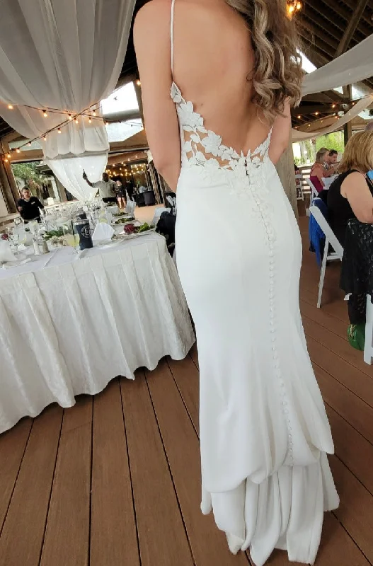 Wedding Dresses with Sequined Geometric Shapes and Lace and Chiffon Blend and Ruffled Sleeves and Belt for a Modern and Dramatic LookEnzoani Ashlyn Wedding Dresses with Sequined Geometric Shapes and Lace and Chiffon Blend and Ruffled Sleeves and Belt for a Modern and Dramatic LookEnzoani Ashlyn