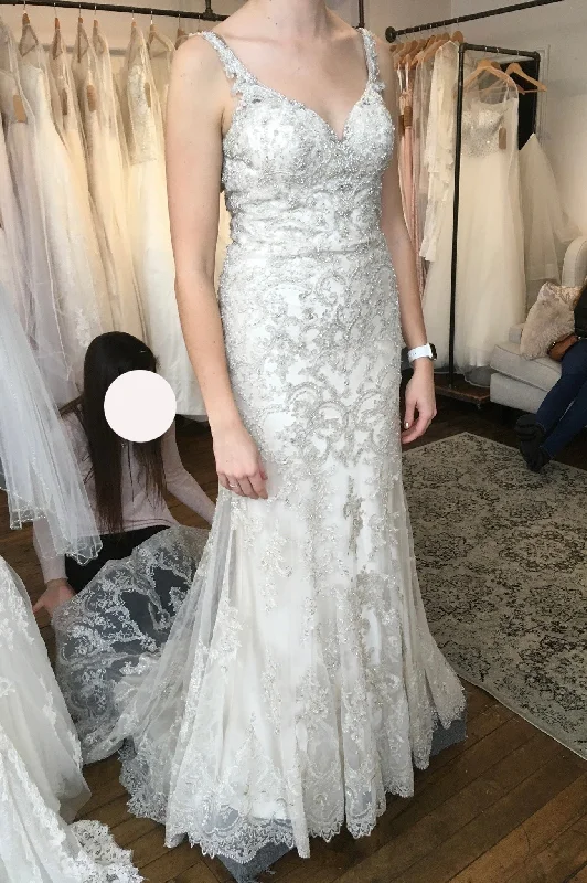 Wedding Dresses with Sheer Panels and Sequined Trim and Belt for a Sultry and Sparkly LookEssense of Australia D2079 Wedding Dresses with Sheer Panels and Sequined Trim and Belt for a Sultry and Sparkly LookEssense of Australia D2079