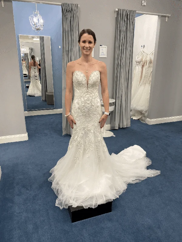 Wedding Dresses with Ruffled Sleeveless Top and Embroidered Skirt and Sequined Bodice for a Dramatic and Artistic LookEssense of Australia D2518
