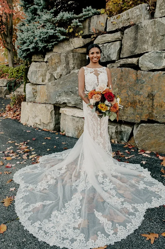 Wedding Dresses with Sheer Panels and Sequined Trim and Belt for a Sultry and Sparkly LookEssense of Australia D3153 Wedding Dresses with Sheer Panels and Sequined Trim and Belt for a Sultry and Sparkly LookEssense of Australia D3153