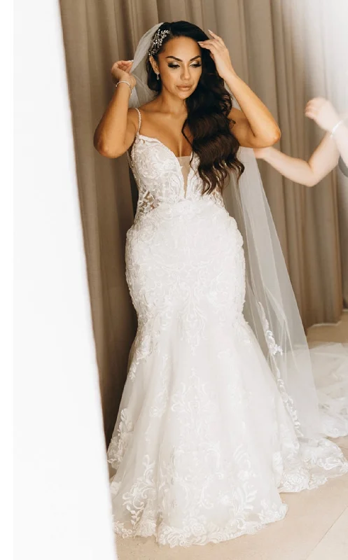 A Line Satin Wedding Dresses with Lace Appliques for Slim LadiesKitty Chen Alessandra H2122 A Line Satin Wedding Dresses with Lace Appliques for Slim LadiesKitty Chen Alessandra H2122