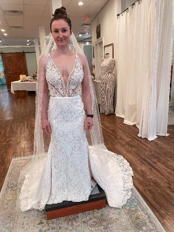 Wedding Dresses with Embroidered Floral Patterns and Tassel Hem and Sequined Bodice and Satin Sash and Belt for a Bohemian and Glamorous LookMikaella 2330 Wedding Dresses with Embroidered Floral Patterns and Tassel Hem and Sequined Bodice and Satin Sash and Belt for a Bohemian and Glamorous LookMikaella 2330