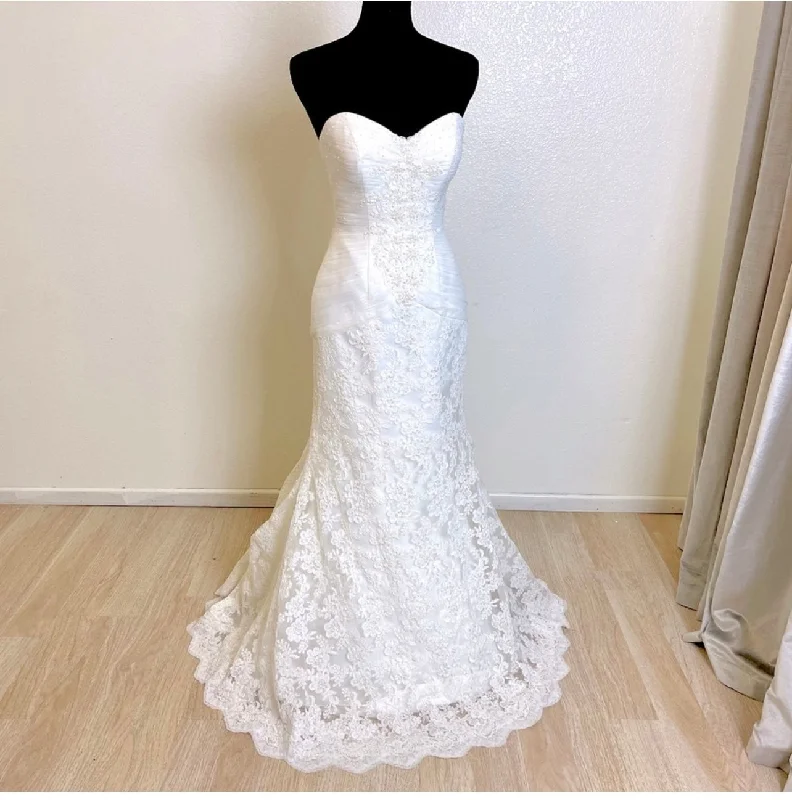 Wedding Dresses with Satin and Lace Trimmed Neckline and Ruffled Sleeves and Embroidered Skirt and Bow at the Back for a Sophisticated and Girly LookOleg Cassini CRL277 Wedding Dresses with Satin and Lace Trimmed Neckline and Ruffled Sleeves and Embroidered Skirt and Bow at the Back for a Sophisticated and Girly LookOleg Cassini CRL277