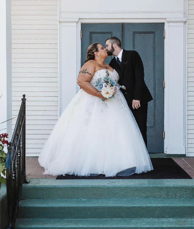 Wedding Dresses with Satin Trimmed Collar and Bow Back and Embroidered Skirt and Sequined Bodice and Belt and Embroidered Floral Patterns for a Classic and Glamorous LookOther MB1819