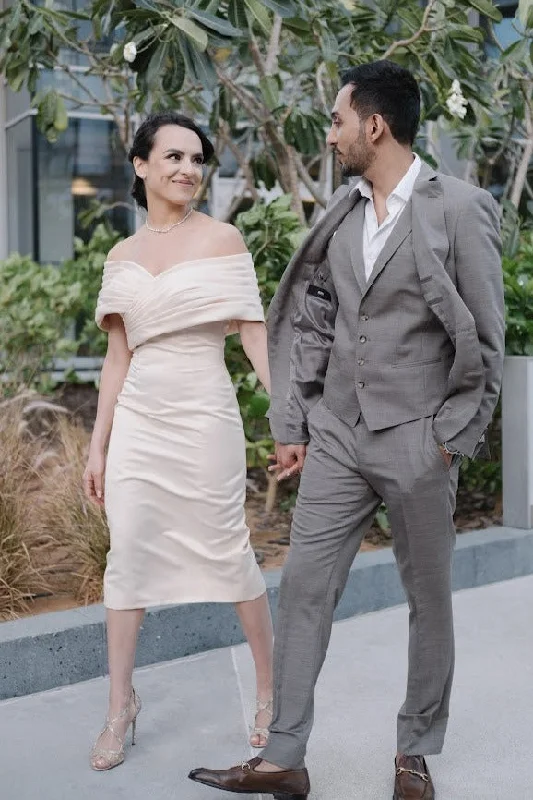 Wedding Dresses with Bell Sleeves and Ruffled Skirt for a Playful LookOther Off-the-Shoulder 3/4 Length Column Wedding Dresses with Bell Sleeves and Ruffled Skirt for a Playful LookOther Off-the-Shoulder 3/4 Length Column