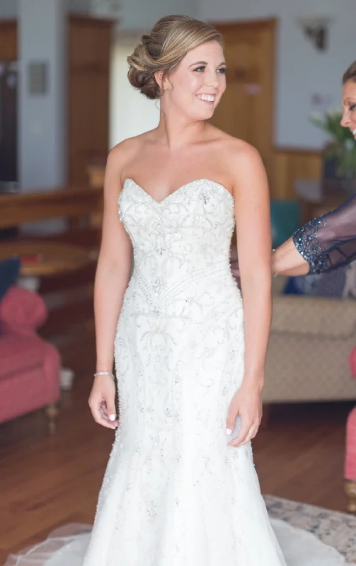 A Line Satin Wedding Dresses with Lace Appliques for Slim LadiesPrivate Collection 18988 Beaded Sweetheart Fit and Flare A Line Satin Wedding Dresses with Lace Appliques for Slim LadiesPrivate Collection 18988 Beaded Sweetheart Fit and Flare
