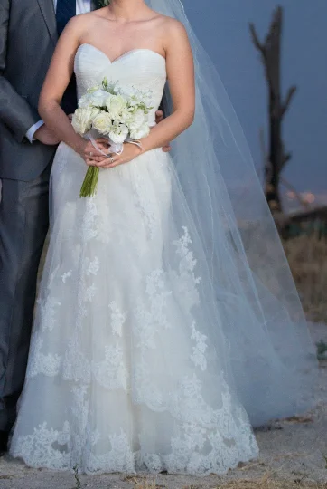 Wedding Dresses with Ruffled Sleeveless Top and Embroidered Skirt and Sequined Bodice for a Dramatic and Artistic LookPronovias Bergamo