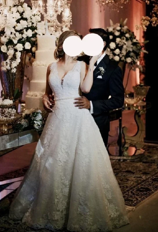 Wedding Dresses with Embroidered Party Animals and Colorful Sequins and Satin Sash for a Themed Party FunPronovias Maggie Wedding Dresses with Embroidered Party Animals and Colorful Sequins and Satin Sash for a Themed Party FunPronovias Maggie