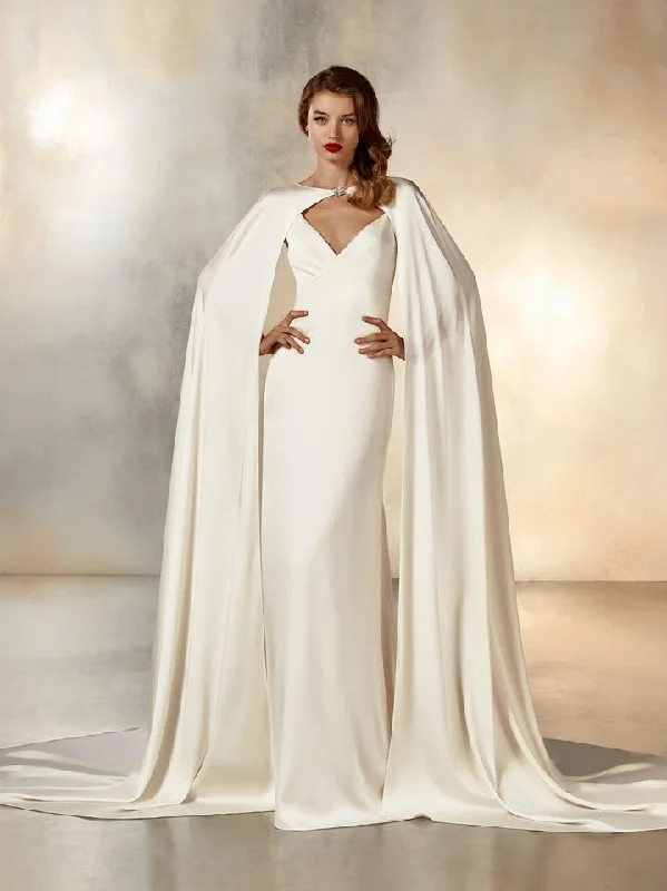 Wedding Dresses with Tassel Hem and Metallic Lace and Sequined Geometric Shapes and Satin Ribbon and Belt for a Boho and Luxurious LookPronovias Moonlight Wedding Dresses with Tassel Hem and Metallic Lace and Sequined Geometric Shapes and Satin Ribbon and Belt for a Boho and Luxurious LookPronovias Moonlight