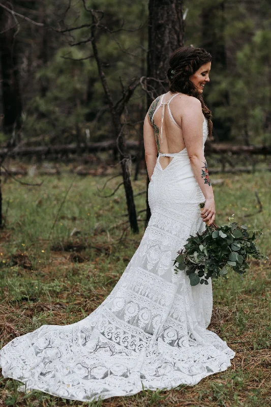 Wedding Dresses with Sequined Star Motifs and Sheer Sleeve and Ruffled Hem and Belt for a Celestial and Elegant LookRue De Seine Cosmic Coralee Wedding Dresses with Sequined Star Motifs and Sheer Sleeve and Ruffled Hem and Belt for a Celestial and Elegant LookRue De Seine Cosmic Coralee