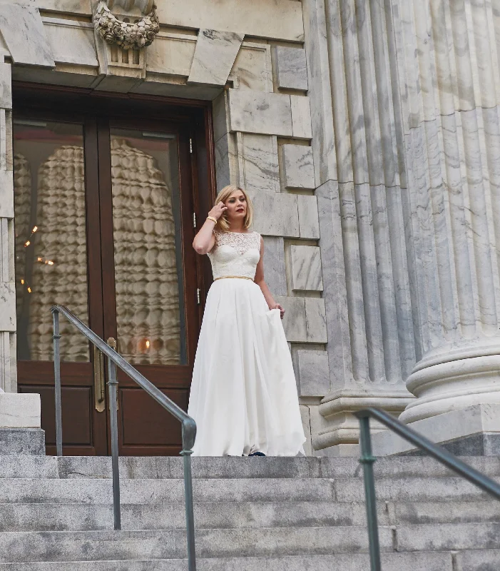 Mesh Paneled Wedding Dresses with Beaded Appliques for a Modern EdgeSarah Seven Mademoiselle Mesh Paneled Wedding Dresses with Beaded Appliques for a Modern EdgeSarah Seven Mademoiselle