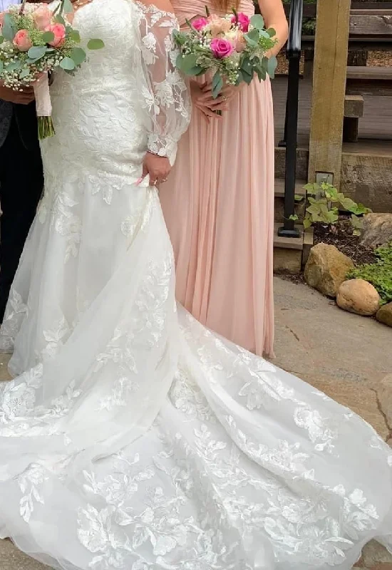 One Shoulder Wedding Dresses with Ruffled Sleeve for a Dramatic EffectStella York 7397 One Shoulder Wedding Dresses with Ruffled Sleeve for a Dramatic EffectStella York 7397