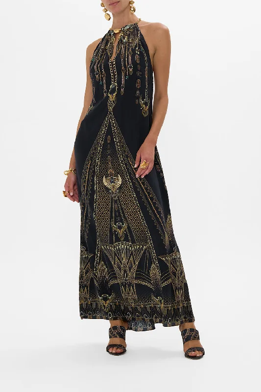 Korean - Style Sweet Maxi DressesLOW BACK LONG DRESS WITH NECK HARDWARE CALL ME CLEOPATRA