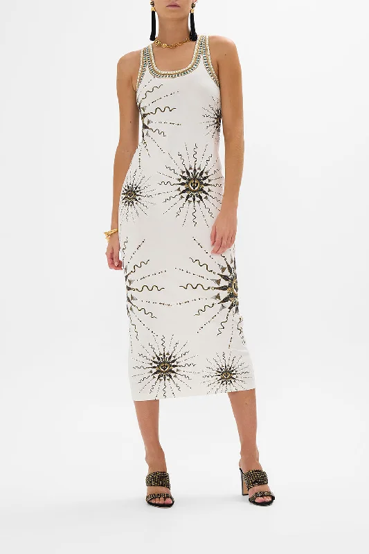 Maxi Dresses with Sequined and Beaded Embellishments for a Lavish LookJERSEY SCOOP NECK TANK DRESS GODDESS ENERGY