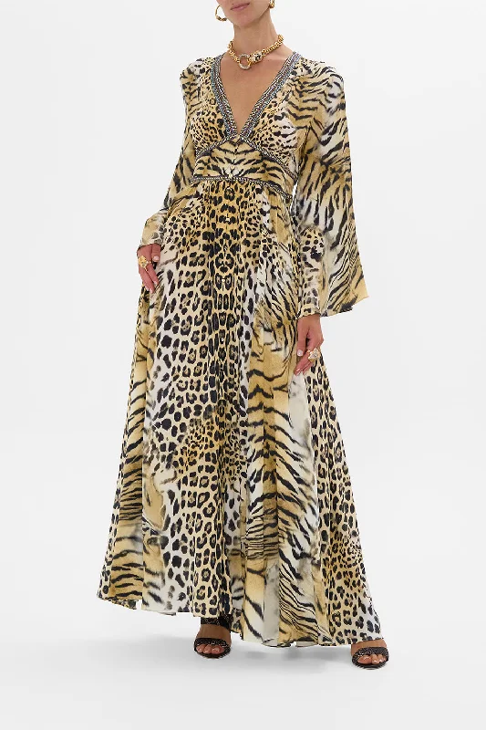 Maxi Dresses for Engagement PartiesKIMONO SLEEVE DRESS WITH SHIRRING DETAIL JAGUAR