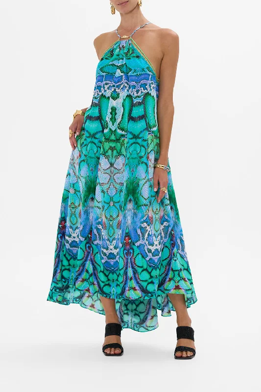 Earthy Brown Maxi Dresses for a Natural LookGATHER NECK HARDWARE MAXI DRESS LAND OF WONDER