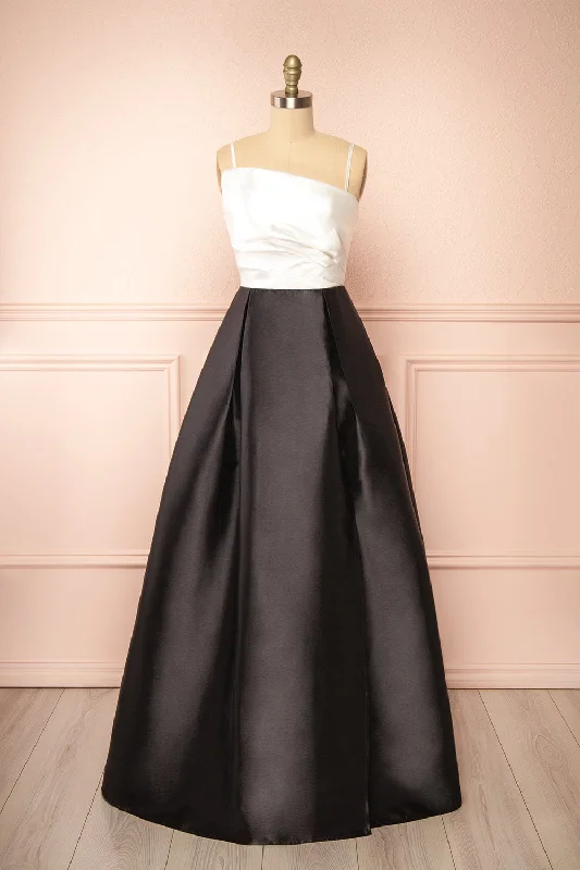 Elegant Silk Maxi Dresses with High SlitsAdanel | Black & White Maxi Dress w/ Slit