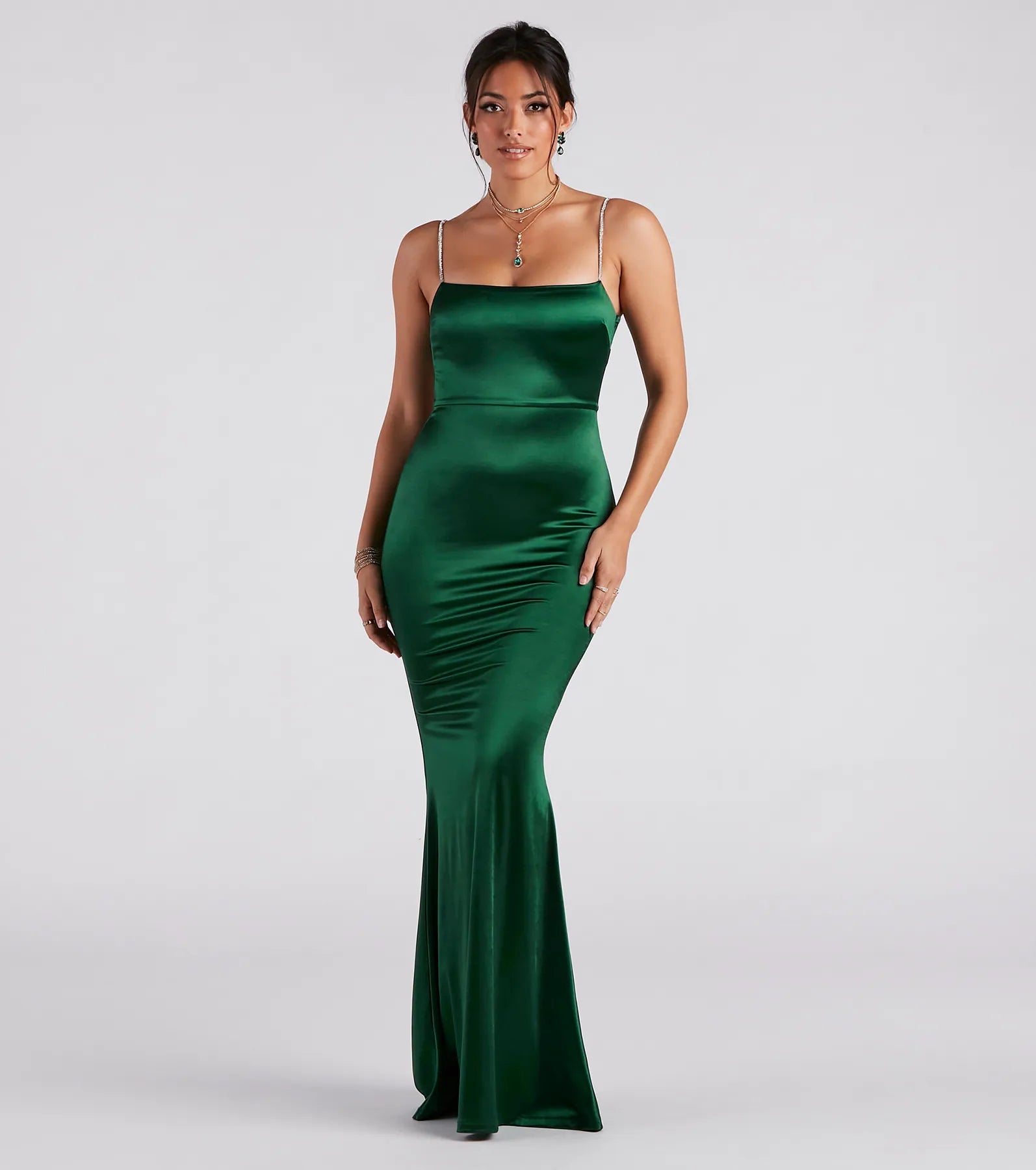 Chinese - Inspired Maxi Dresses with Traditional ElementsAnnaliese Formal Satin Rhinestone Mermaid Dress