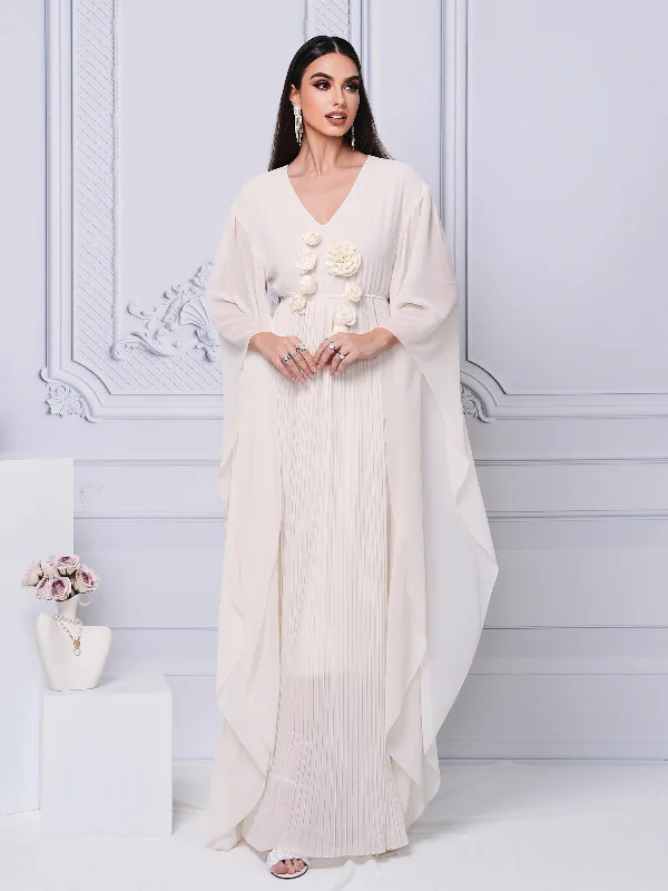 Maxi Dresses for Business - Casual ConferencesApplique V-neck Irregular Sleeve A-line Dress MES00444
