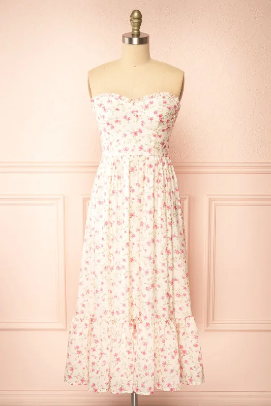 Off - the - Shoulder Maxi Dresses for Evening PartiesAzin Pink | Bustier Floral Midi Dress