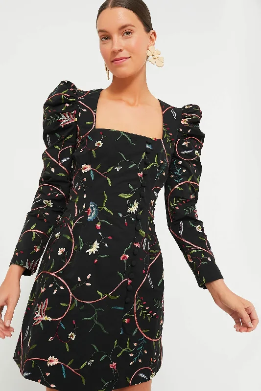 Cool Leather Maxi Dresses for a Rock - Chic StyleBlack Embroidered Calla Dress