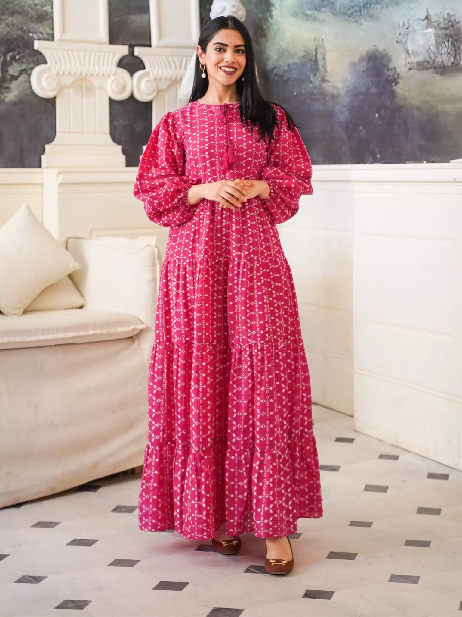 Maxi Dresses for Music Festivals with a Bohemian FlairBushy Cutwork Embroidered Dress