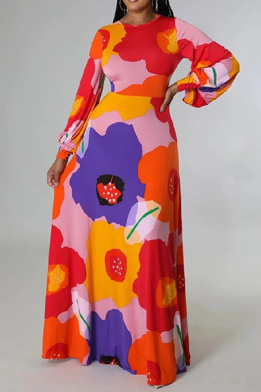 Maxi Dresses with a Fake Two - Piece Design for UniquenessColorful Flower Print Backless Maxi Dress