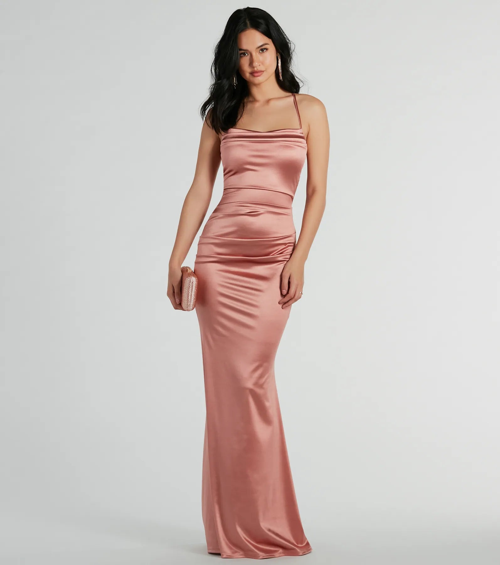 Maxi Dresses Paired with Cropped Tops for a Sexy and Trendy StyleCourteney Cowl Neck Mermaid Satin Formal Dress