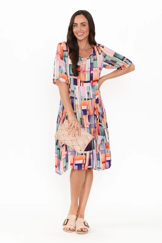 Durable Denim Maxi Dresses for Casual OutingsFloria Purple Geo Pocket Dress