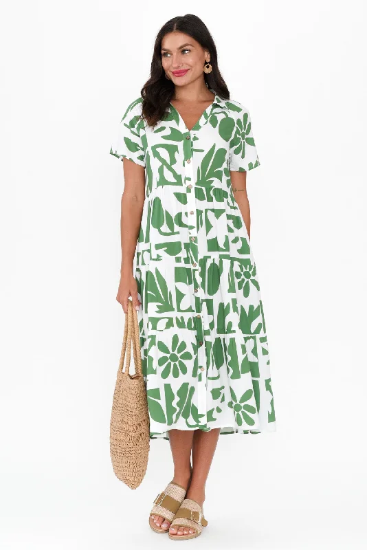 Elegant Silk Maxi Dresses with High SlitsGabi Green Tiered Dress