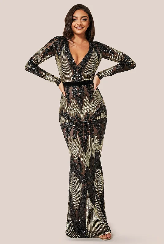 Pure White Maxi Dresses for a Timeless and Elegant LookGoddiva Long Sleeve Sequin Evening Maxi Dress - Black