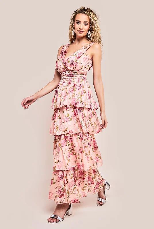 Maxi Dresses with Abstract Art Prints for a Unique StyleGoddiva Tiered Chiffon Floral Maxi Dress - Multi
