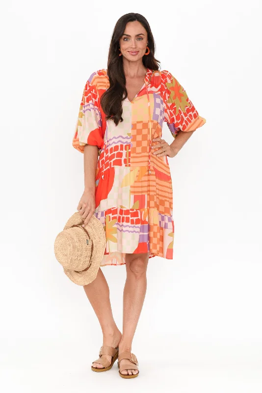 Soft Knit Maxi Dresses for Cozy EveningsJesma Red Geo Tie Dress