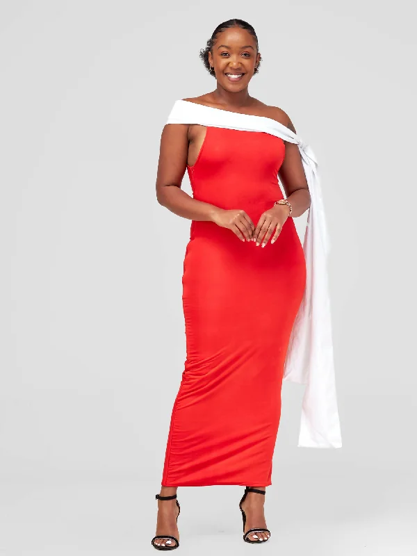 Maxi Dresses with Sequined and Beaded Embellishments for a Lavish LookJuka Closet Off-Shoulder Maxi Dress - Red