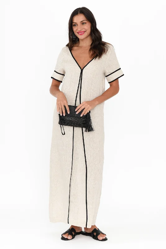 Maxi Dresses with Rhinestone Embellishments for a Glitzy LookJuniper Natural Contrast Linen Dress