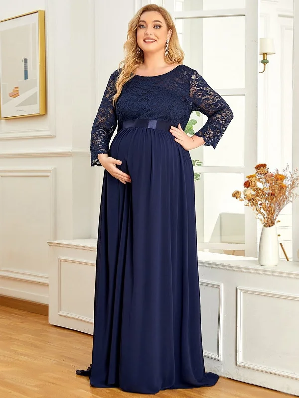 Maxi Dresses with Cross - Over Necklines for a Stylish LookPlus Size Long Lace Sleeve Maternity Formal Dresses