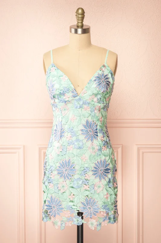 Maxi Dresses for Family Outings in the ParkLacrymonia | Short Teal Floral Lace Dress