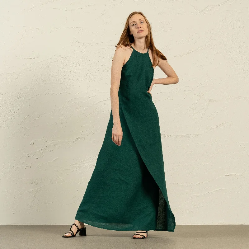 Elegant Silk Maxi Dresses with High SlitsMaxi Halterneck Dress Luna