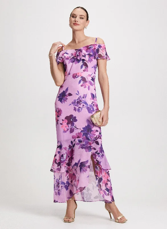 Maxi Dresses for Outdoor Picnics in the SummerLong Floral Chiffon Dress