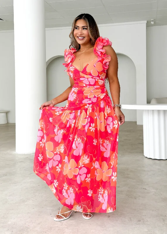 Maxi Dresses for Company Annual MeetingsLucine Maxi Dress - Magenta Flowers