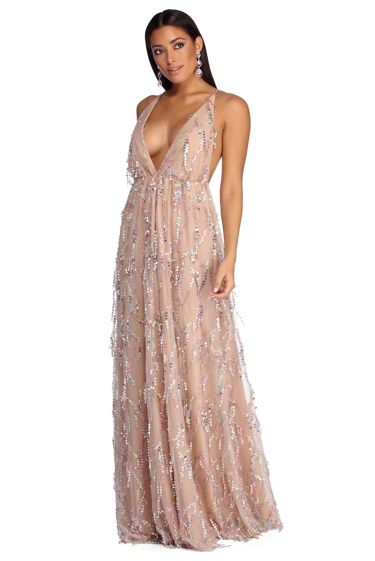 Maxi Dresses with Strap - Tie Details for a Personalized FitMarissa Formal Plunging Sequin Dress