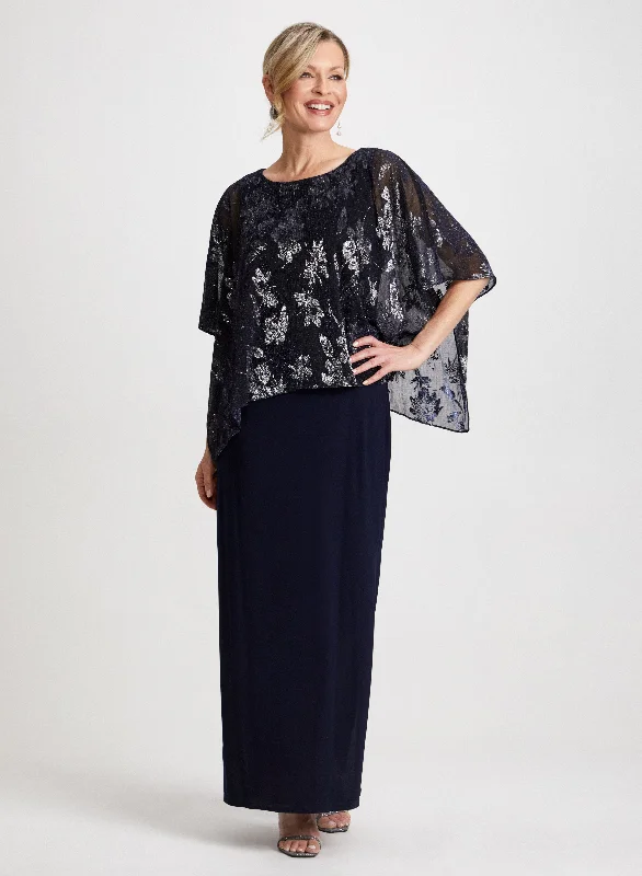 Versatile Gray Maxi Dresses for Any OccasionMetallic Detail Poncho Dress