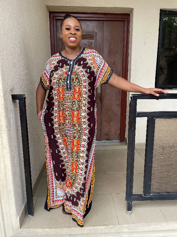 Maxi Dresses with Drawstring Waists for a Relaxed FitEbony Maxi Dress | Brown Multicoloured African Tribal Print